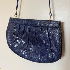 Divina Vintage Blue Snakeskin Shoulder Bag with Removable Strap